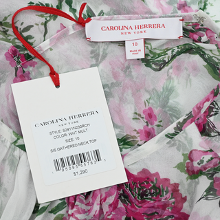 CAROLINA HERRERA | Gathered Floral Print Silk Blouse