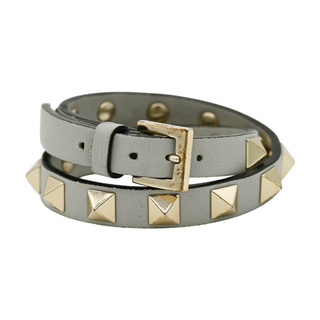 VALENTINO GARAVANI | Gray Leather Rockstud Double Wrap Bracelet
