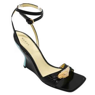 Crystal Tiger Leather Wedge Sandals
