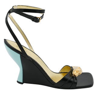 Crystal Tiger Leather Wedge Sandals