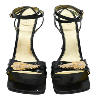 Crystal Tiger Leather Wedge Sandals
