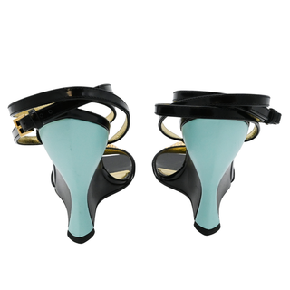 Crystal Tiger Leather Wedge Sandals