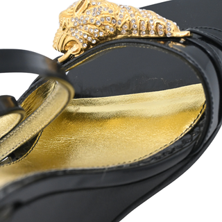 Crystal Tiger Leather Wedge Sandals