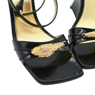 Crystal Tiger Leather Wedge Sandals