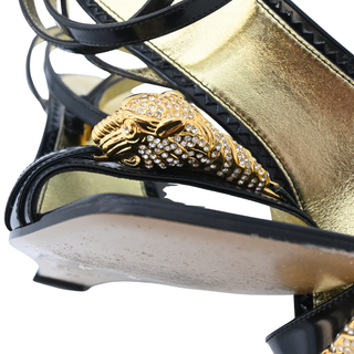Crystal Tiger Leather Wedge Sandals