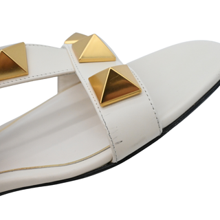 Roman Stud Ivory Leather Flat Sandals
