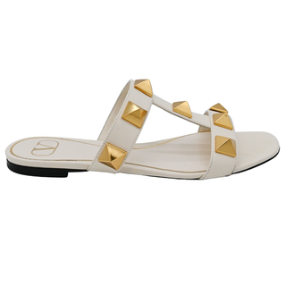 Roman Stud Ivory Leather Flat Sandals