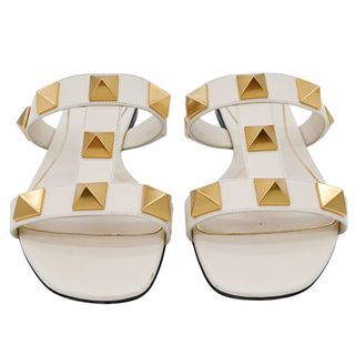 Roman Stud Ivory Leather Flat Sandals