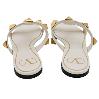 Roman Stud Ivory Leather Flat Sandals