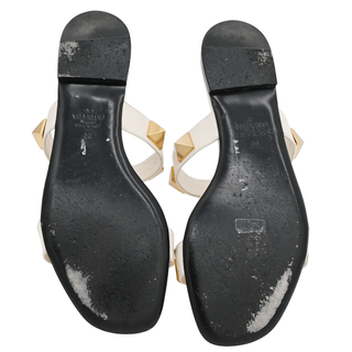 Roman Stud Ivory Leather Flat Sandals
