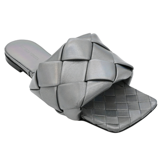 Iridescent Intrecciato Leather Slide Sandals