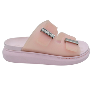 Light Pink Rubber Dual Buckle Platform Slide Sandals
