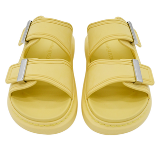 Butter Yellow Rubber Dual Buckle Platform Slide Sandals