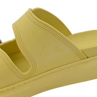 Butter Yellow Rubber Dual Buckle Platform Slide Sandals