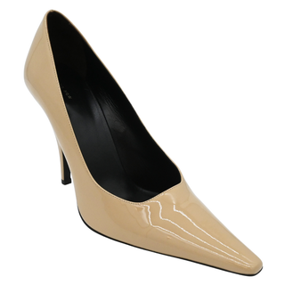 Nude Patent Leather Pointed-Toe Pumps