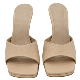 BY FAR | Nude Mora Leather Heel Mules