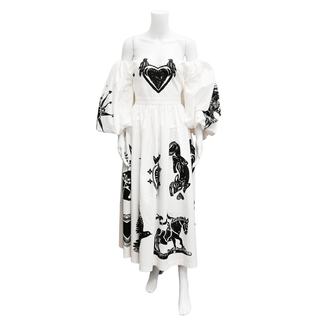 White Papercut Print Midi Dress