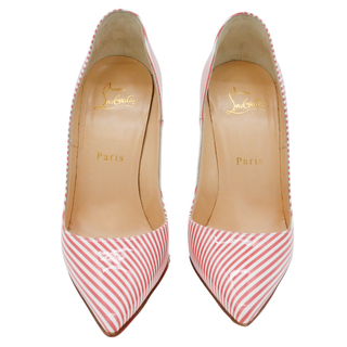 Coral & White Striped Patent Pumps
