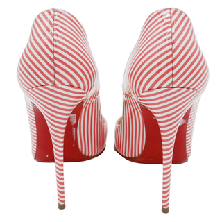 Coral & White Striped Patent Pumps