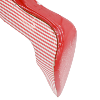 Coral & White Striped Patent Pumps