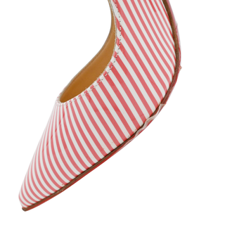 CHRISTIAN LOUBOUTIN | Coral & White Striped Patent Pumps