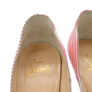 CHRISTIAN LOUBOUTIN | Coral & White Striped Patent Pumps