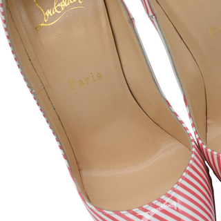 Coral & White Striped Patent Pumps