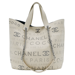 Ivory Perforated CC Leather Tote Bag