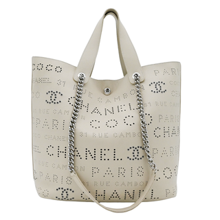 Ivory Perforated CC Leather Tote Bag