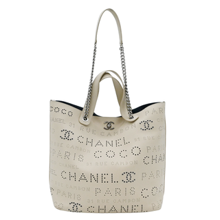 Ivory Perforated CC Leather Tote Bag