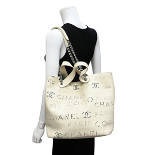 Ivory Perforated CC Leather Tote Bag