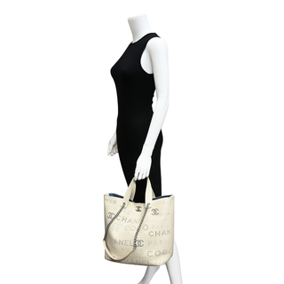 Ivory Perforated CC Leather Tote Bag
