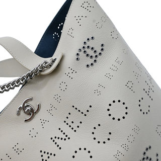 Ivory Perforated CC Leather Tote Bag
