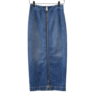 Blue Denim Zipper Midi Skirt