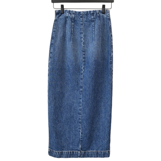 Blue Denim Zipper Midi Skirt