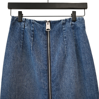Blue Denim Zipper Midi Skirt