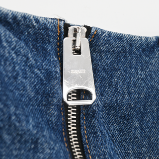 Blue Denim Zipper Midi Skirt