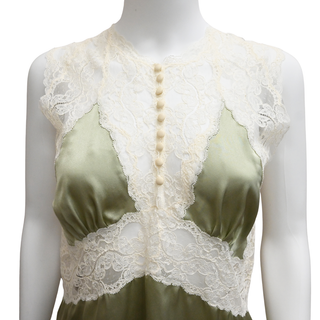 Clear Green Lace-Trim Silk Sleeveless Blouse