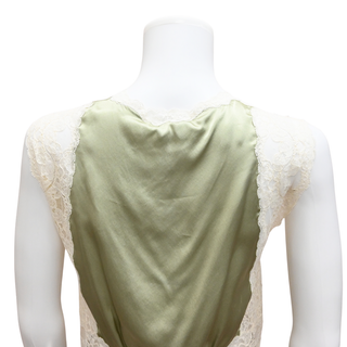 Clear Green Lace-Trim Silk Sleeveless Blouse