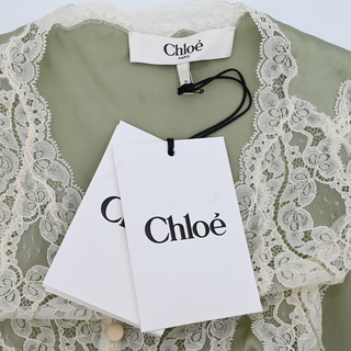 Clear Green Lace-Trim Silk Sleeveless Blouse