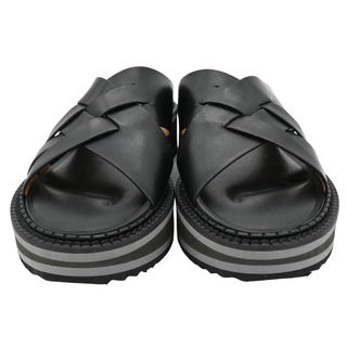 Woven Black Leather Platform Sandals