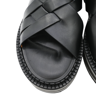 Woven Black Leather Platform Sandals