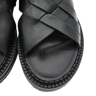 Woven Black Leather Platform Sandals