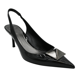 Roman Stud Black Patent Leather Slingback Pumps