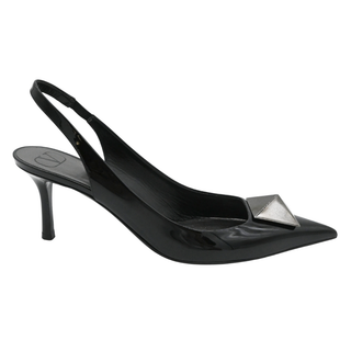 Roman Stud Black Patent Leather Slingback Pumps