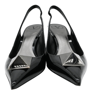 Roman Stud Black Patent Leather Slingback Pumps