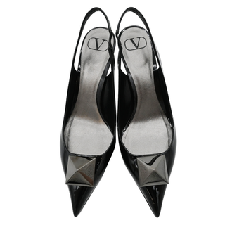 Roman Stud Black Patent Leather Slingback Pumps