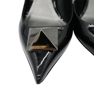 Roman Stud Black Patent Leather Slingback Pumps