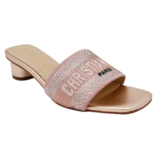 Pink Crystal Embellished Rose Gold Heeled Mules