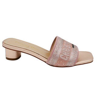Pink Crystal Embellished Rose Gold Heeled Mules